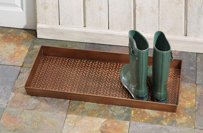 HF by LT Birch Forest Pattern Metal Boot Storage Tray, 30 x 13 inches, Antique Copper Finish