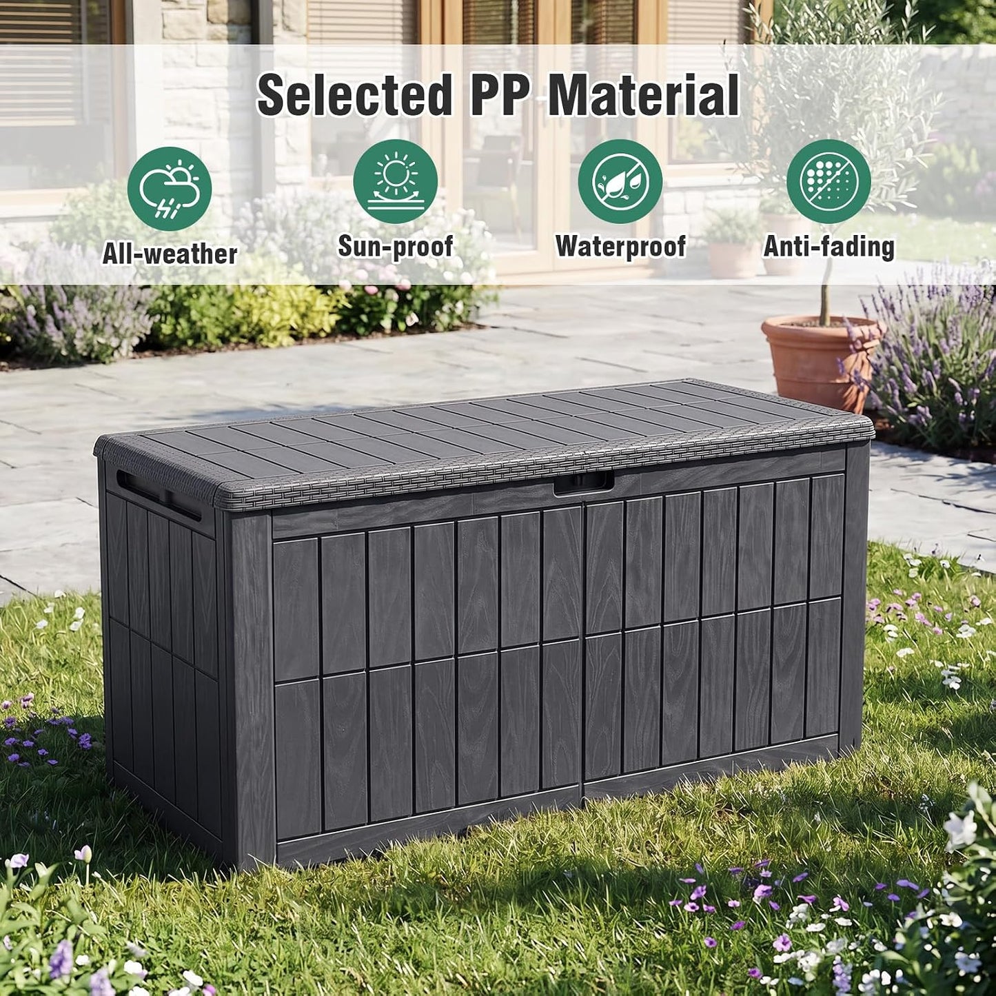 Tangkula 25 Gallon Waterproof Outdoor Storage Box with Lockable Lid | PP Resin, Wicker Patterned, Indoor Outdoor Use, Portable, Versatility, for Deck, Pool, Patio Cushions, Garden Tools