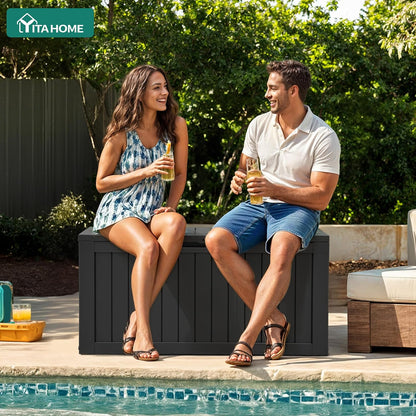 YITAHOME 31 Gallon Outdoor Storage Deck Box | Waterproof Resin Package Delivery and Storage Box with Lockable Lid for Patio Furniture Cushions, Pool Accessories, Garden