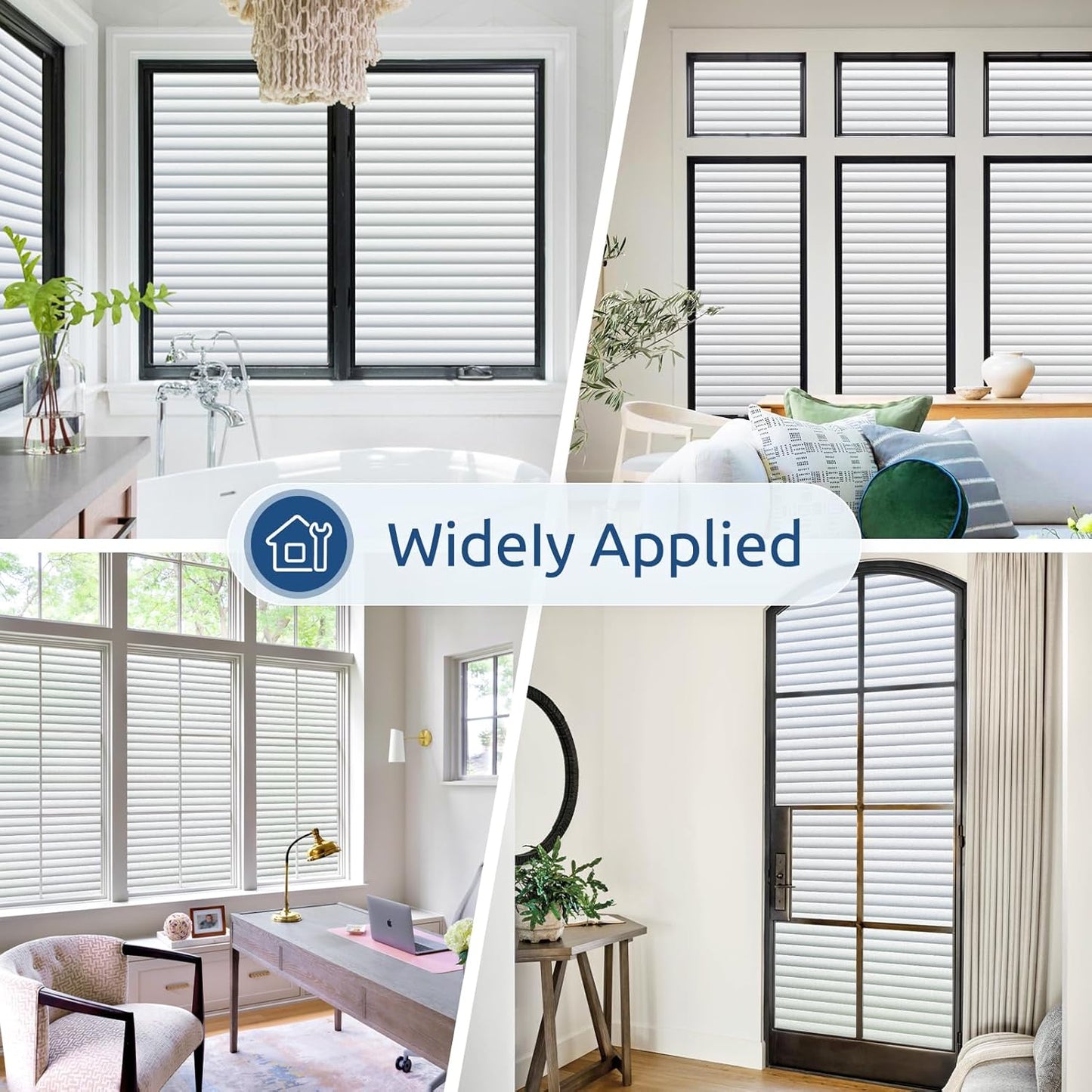 rabbitgoo Window Privacy Film, Frosted Glass Privacy Film, Window Frosting Cling for Glass, Non Adhesive Static Cling Front Door Covring, Anti-UV Reeded Blinds Sticker, Striped Pattern, 17.5" x 78.7"