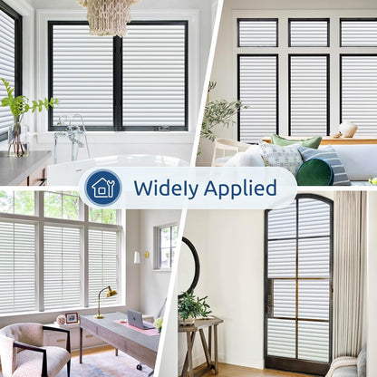 rabbitgoo Window Privacy Film, Frosted Glass Privacy Film, Window Frosting Cling for Glass, Non Adhesive Static Cling Front Door Covring, Anti-UV Reeded Blinds Sticker, Striped Pattern, 17.5" x 78.7"