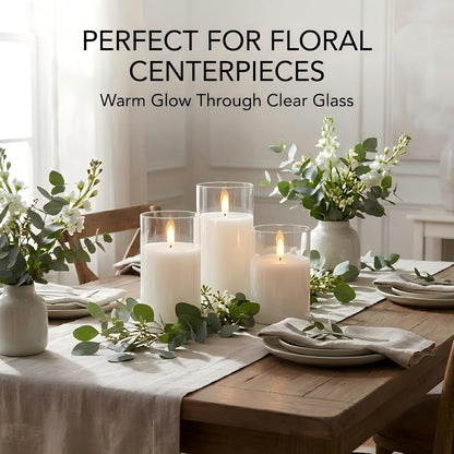 ANGELLOONG Flickering Flameless Candles, Realistic Battery Operated Candles with Remote and Timer, Set of 3 LED Candles for Room Fall Home Wedding Decor Centerpieces Table Party Valentines Decorations