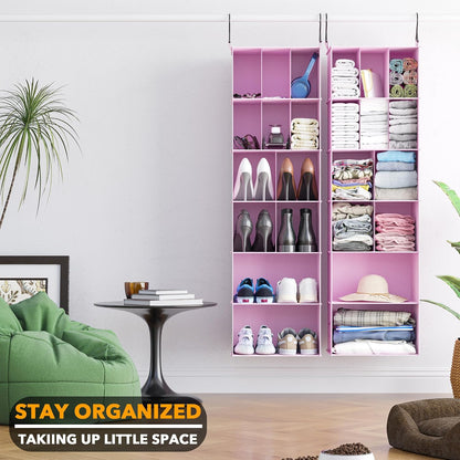 SpaceAid 2 Pack Hanging Closet Organizer and Storage with Dividers, 24 Compartments Hanging Shoe Shelves for Closet, Wardrobe, RV, Garment Rack - Black