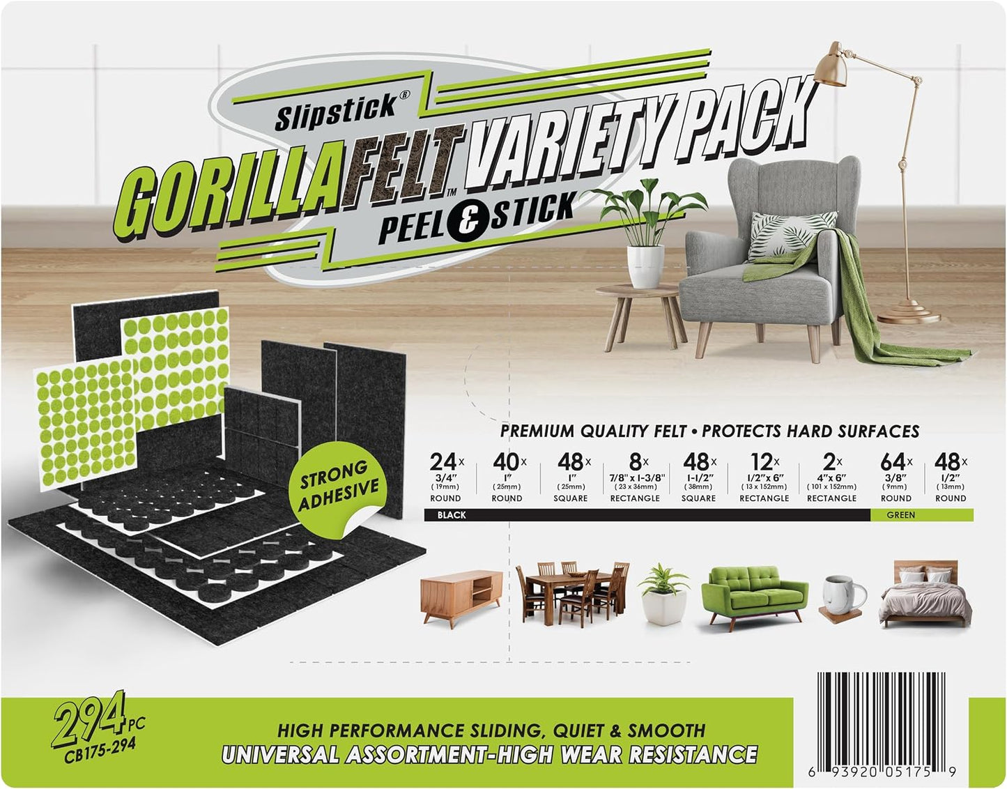 GorillaFelt Chair Leg Floor Protectors/Felt Chair Glides (Set of 16) Tap-On Felt Furniture Pads Guaranteed to Stay On, 1 Inch Round Chair Sliders