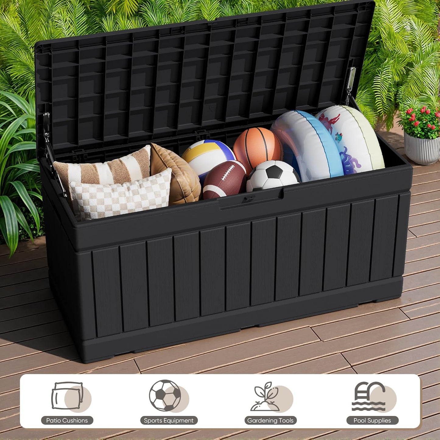 JUMMICO 31 Gallon Resin Deck Box Waterproof Indoor Outdoor Storage Boxes for Patio Furniture Cushions and Garden Tools (Brown)