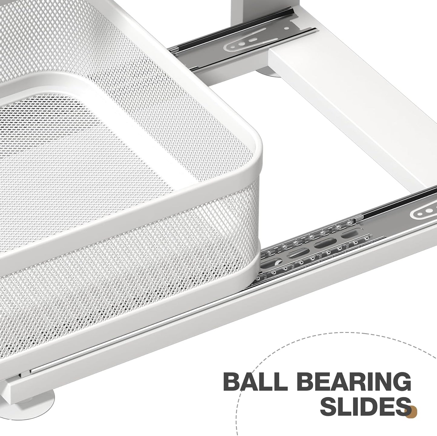 2 Pack 18.5IN-Depth Under Sink Organizer With Next-Gen Ball-Bearing Slides,2-Tier Precision Mesh Pull Out Cabinet Storage for Bathroom&Kitchen,Height Adjustable Drawers Shelf,Anti-rust-White