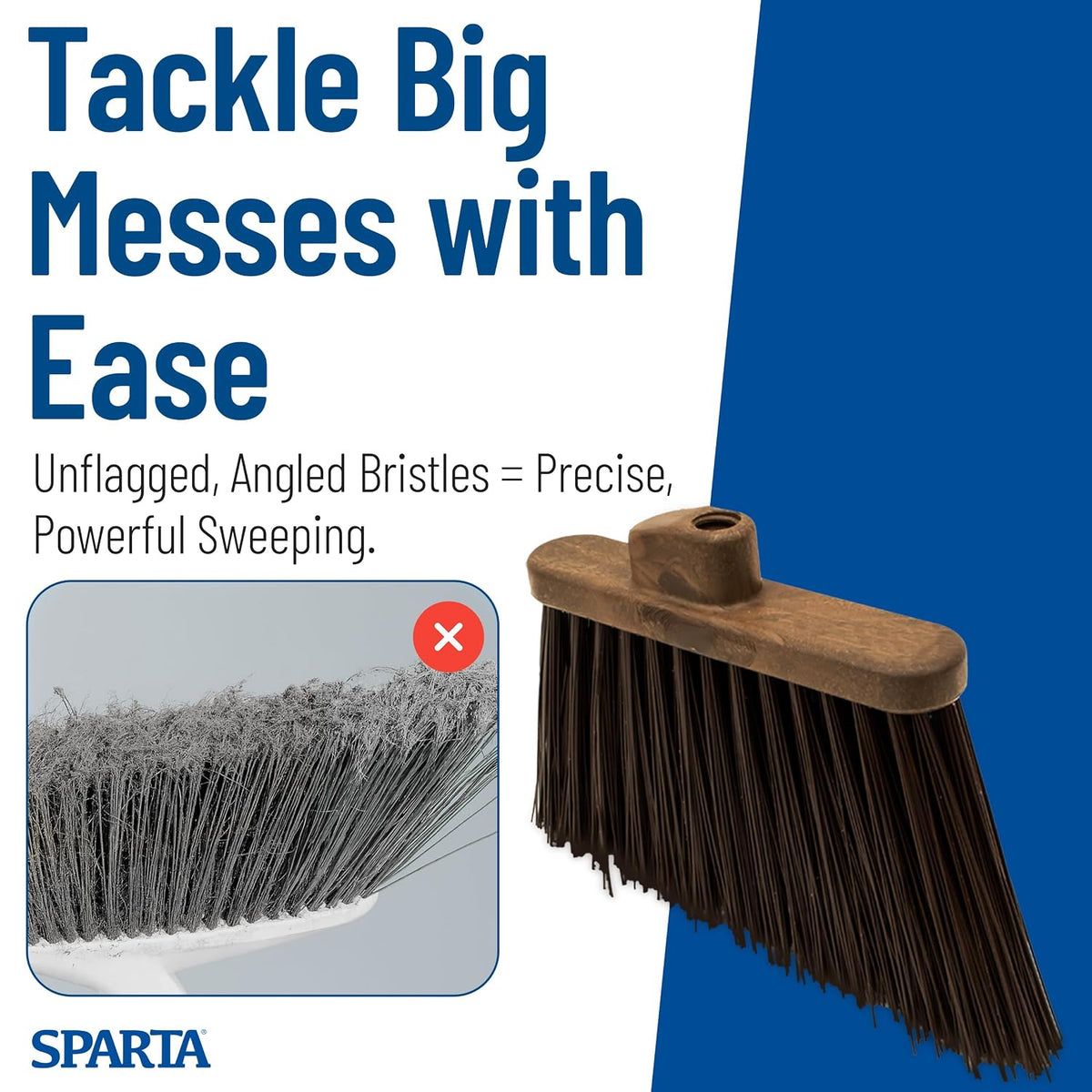 SPARTA Plastic Broom Head, Angled, Un-Flagged for Large Debris Indoor, Outdoor, Home, Restaurant, Lobby, Office, 12 Inches, Green