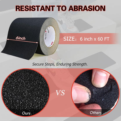 S&X Premium Outdoor Anti-Slip Tape - 4" x 60' Black Non-Slip Traction for Stairs, Ramps, Walkways, Boats, Weatherproof, High Traction, Long-Lasting Safety Solution