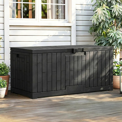YITAHOME 35 Gallon Outdoor Storage Box | Waterproof Resin Deck Box and Package Delivery with Lockable Lid for Patio Furniture Cushions, Pool Accessories, Garden