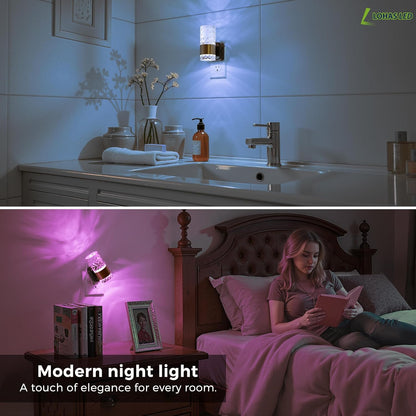 L LOHAS LED Night Light,Dimmable Night Lights Plug into Wall, 2 Pack Acrylic Nightlight with 0-100 LM Adjustable Brightness, 3000K Plug in Night Light with Dusk to Dawn Sensor, for Bathroom Hallway