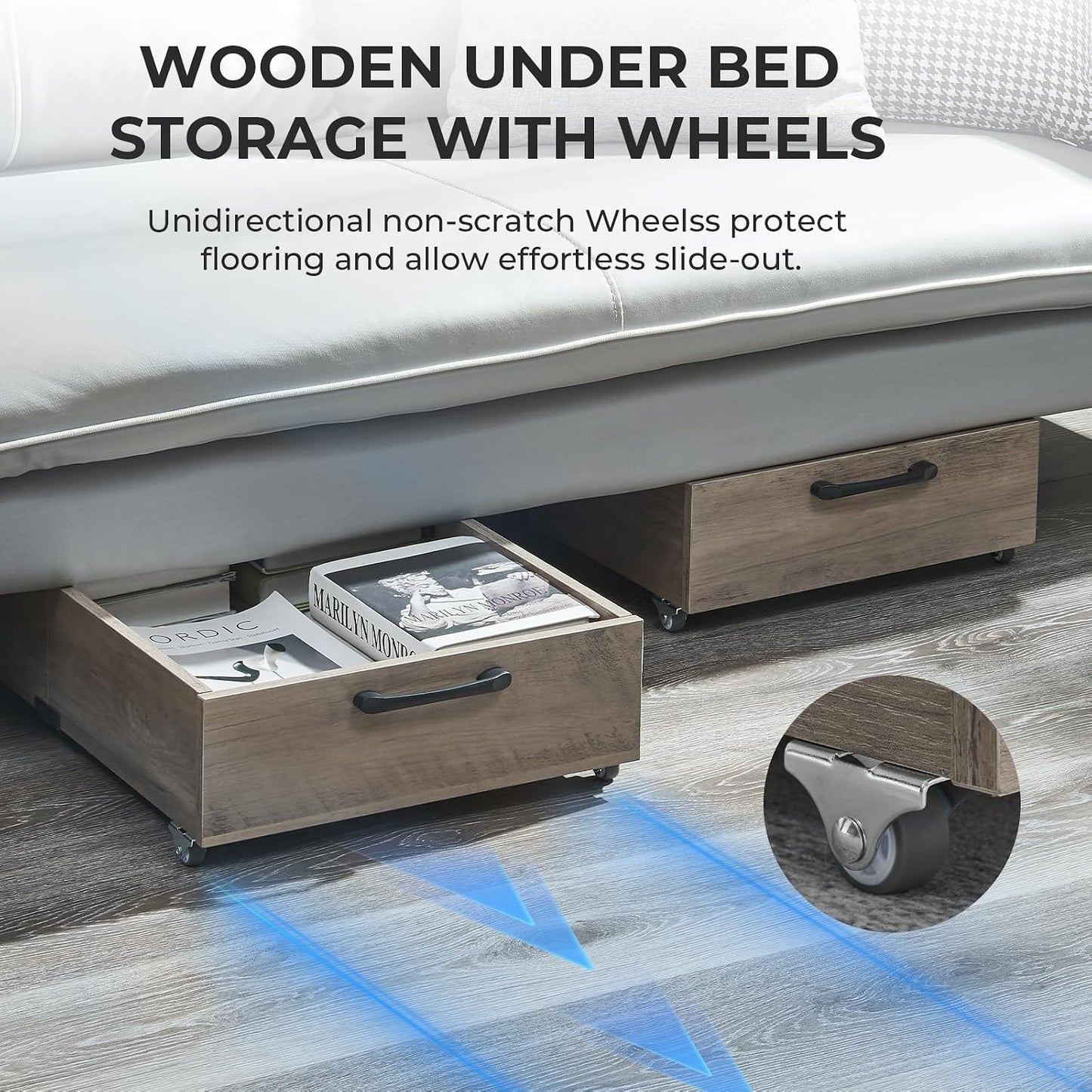 TIOPGHAD 2-Pack Under Bed Storage Drawers Organizer with Wheels, Brown | 58L total capacity, 80 lb per Drawer, Fits 6 in Bed Clearance, Rolling Drawers for Shoes, Clothes, Linens, Toys