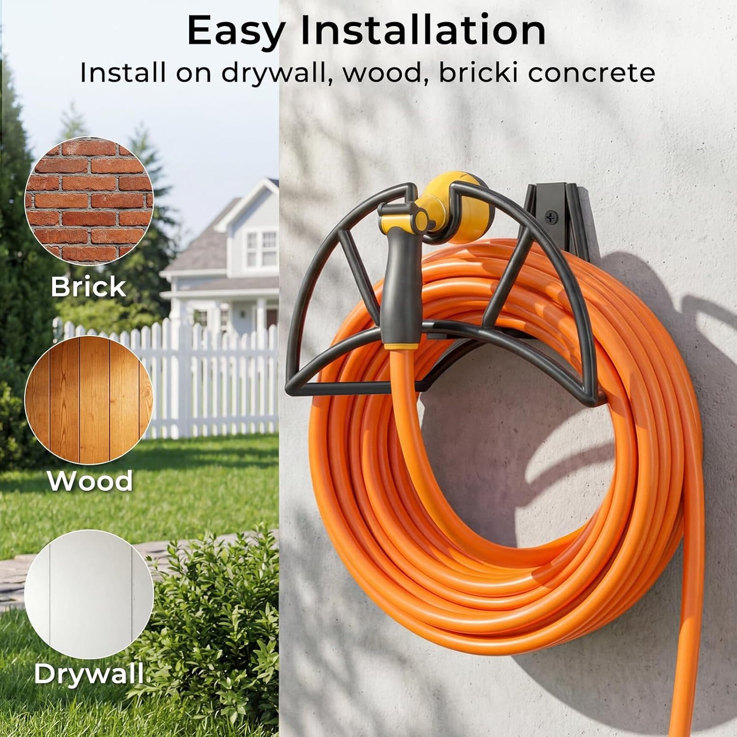 TomCare Garden Hose Holder Wall Mount Metal Water Hose Holder Holds 150Ft Hoses Heavy Duty Hose Hanger Sturdy Hoses Storage Organizer for Outside Yard Garden, Black