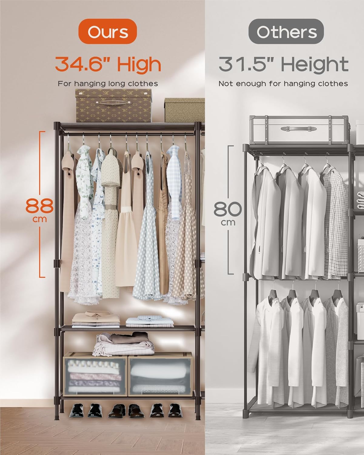 CASAMAYA Clothes Rack, Portable Closet, 80.7 Inch Extra Large Capacity Wardrobe Closet, Clothes Storage Organizer with Shelves and 5 Hanging Rods, Easy to Assembly, Black PCT036B01
