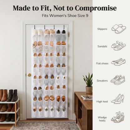 48 Pockets Over the Door Shoe Organizer, Large Mesh Hanging Shoe Rack, 6-Column Heavy Duty Shoe Storage for Sneakers and Heels, Behind Door Holder for Entryway Bedroom Dorm College, Black