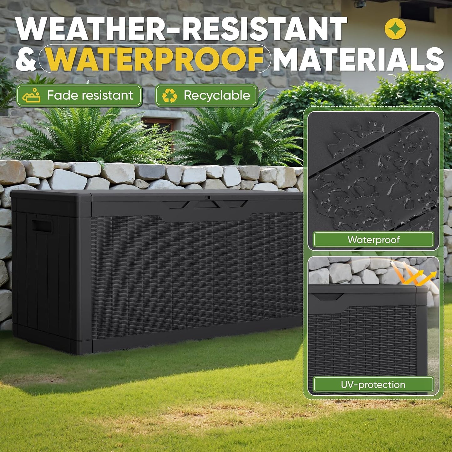 Greesum 31 Gallon Resin Deck Box All Weather Outdoor Storage Boxes for Patio Furniture Set,Outdoor Toys,Garden Tools,Black