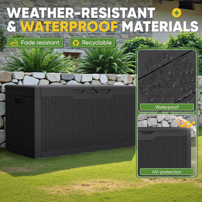Greesum 31 Gallon Resin Deck Box All Weather Outdoor Storage Boxes for Patio Furniture Set,Outdoor Toys,Garden Tools,Black