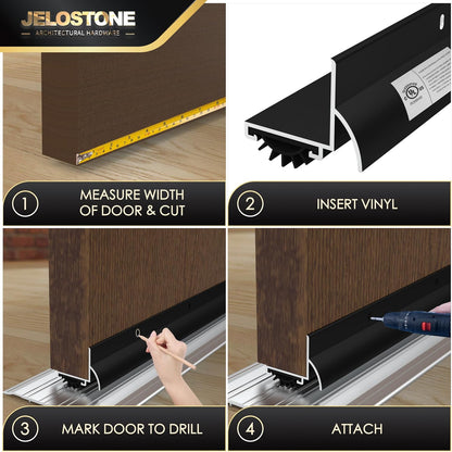 48'' L-Shaped Door Bottom Shoes with Rain Drip(Dark Bronze Anodized) - Fire Rated - Heavy Duty Aluminum with Flex-V Vinyl Seal Insert, Weatherproof & Soundproof for Exterior Doors, JS-210DV