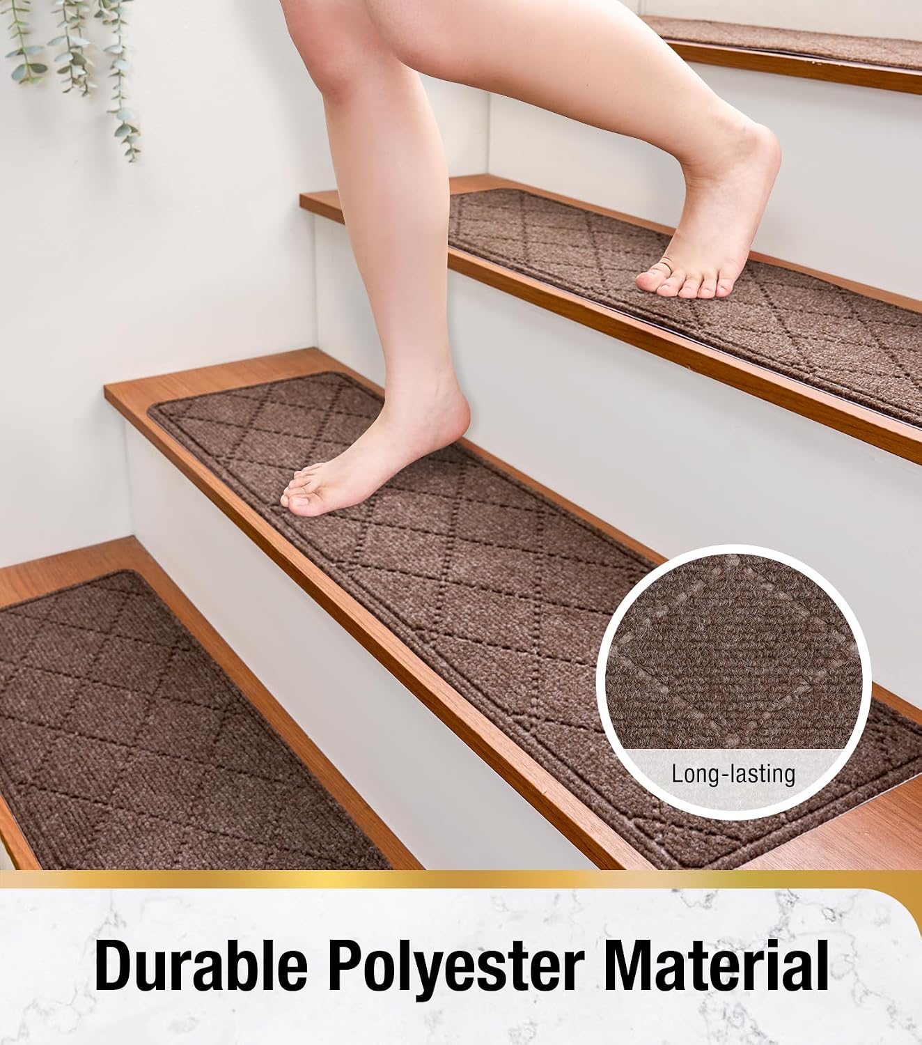 HITSLAM Stair Treads for Wooden Steps, 15 Pack 8 x 30 Inch Peel and Stick Carpet Stair Treads Non-Slip Indoor, Safe for Kids and Dogs, Stair Runners with Self-Adhesive Backing, Easy to Install, Brown