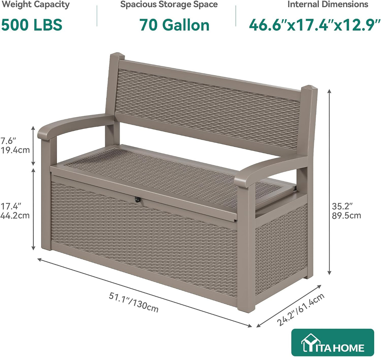 YITAHOME 100 Gallon Large Outdoor Deck Box | Waterproof Resin Storage Box, Lockable Indoor Outdoor Storage Container for Patio Furniture Cushions, Pool Accessories