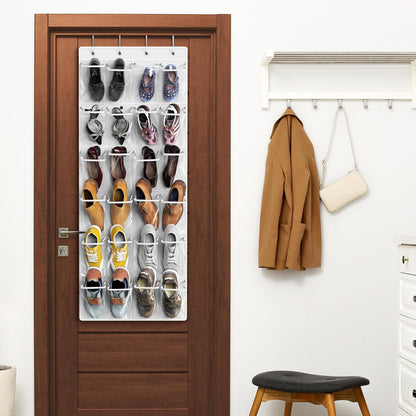 Simple Houseware 24 Pockets - Crystal Clear Over The Door Hanging Shoe Organizer, Gray (64'' x 19'')