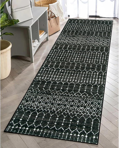 Lahome Moroccan Entry Rug 2x3, Non-Slip Washable Front Indoor Door Mat Rubber Backing Low-Profile Door Rugs, Small Geometric Print Distressed for Entryway Bathroom Kitchen, Black Hana