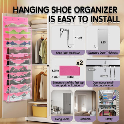 Kotkn Over The Door Shoe Organizer with 12 Large Breathable Pockets - Durable Hanging Storage for the Entire Family's Shoes (White)