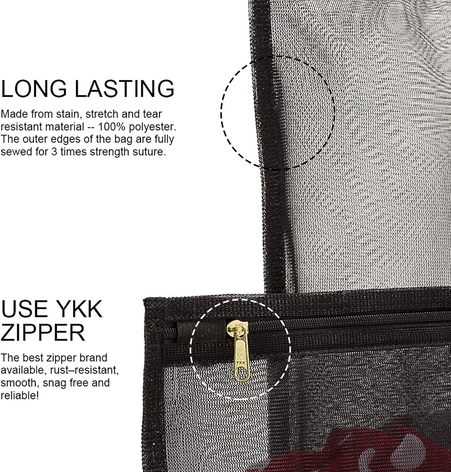 TENRAI Delicates Laundry Bags, Bra Fine Mesh Wash Bag for Underwear, Lingerie, Bra, Pantyhose, Socks, Use YKK Zipper, Have Hanger Loops (Black, 1 Large & 1 Medium)