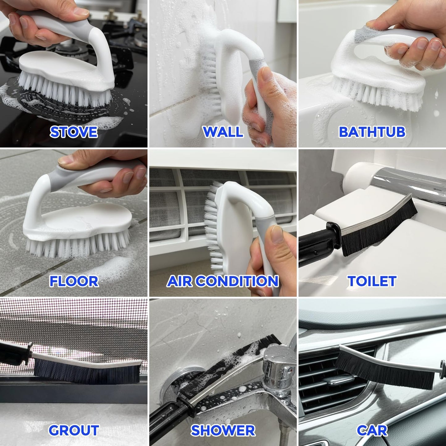 Scrub Brush - 6 Pack, Scrub Brushes for Cleaning, Heavy-Duty Scrub Brush, Stiff Bristles Cleaning Brush, for Kitchen, Bathtub, Floor and Wall Surfaces, Grey