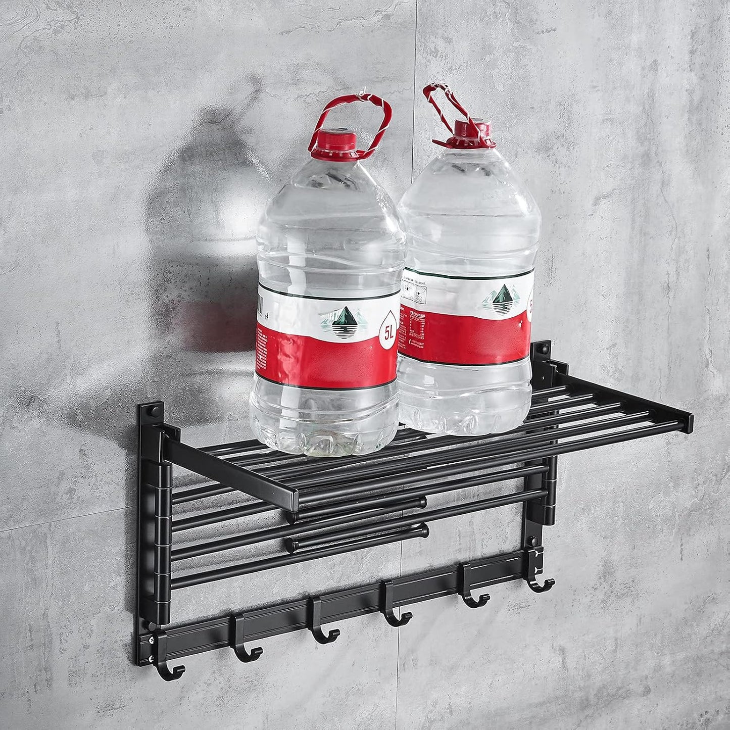 Laundry Clothes Drying Rack, Wall Mounted Swivel Towel Rack with Hooks and Swing Arms, Space Saver in Laundry Room and Bathroom, Space Aluminum