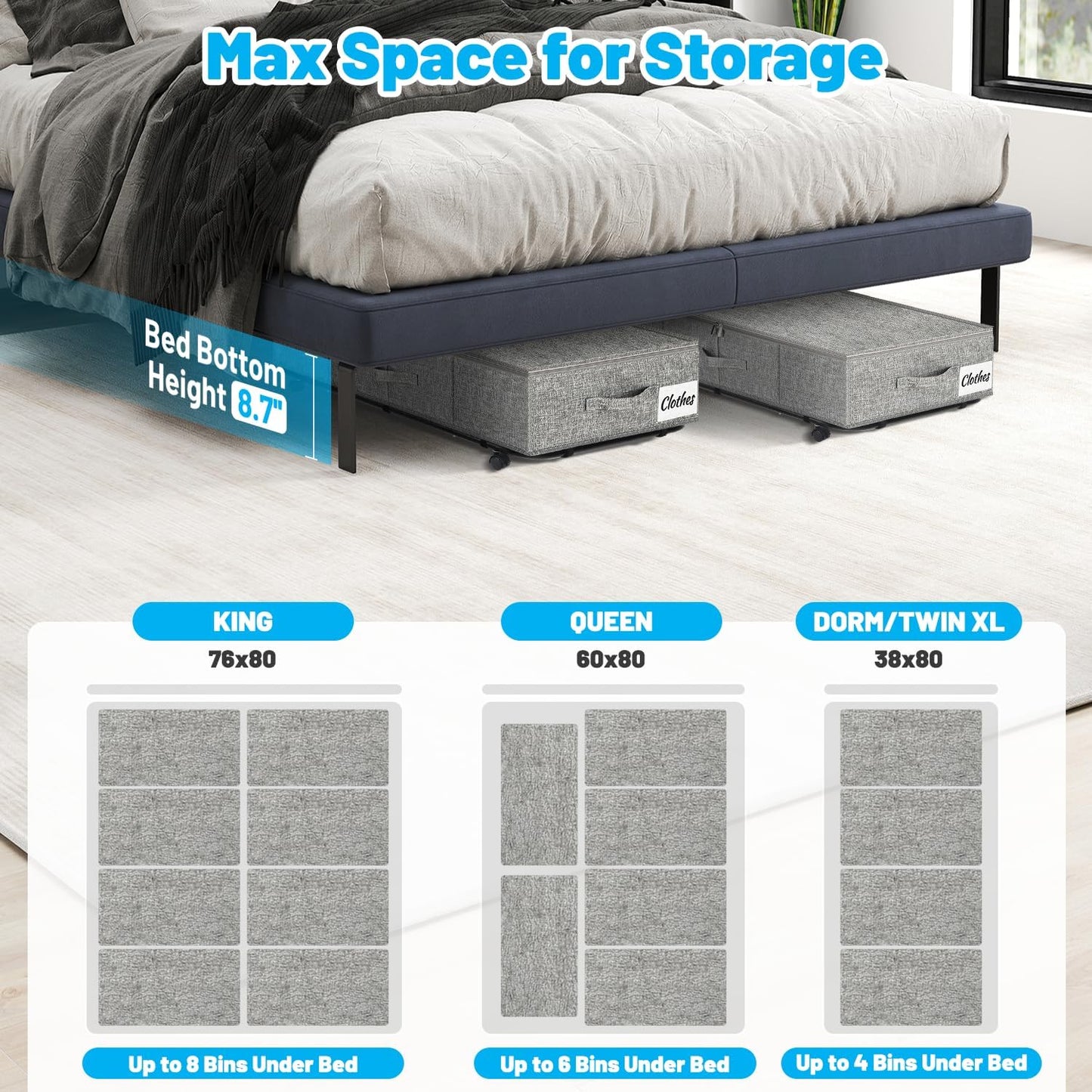 Under Bed Storage with Wheels, 2-Pack 10" Height XXL 75L Rolling Storage Bins, Quick Assembly Underbed Shoe Storage Containers with Clear Lid & Label, Dorm Under Bed Drawers for Clothes, Shoes, Black