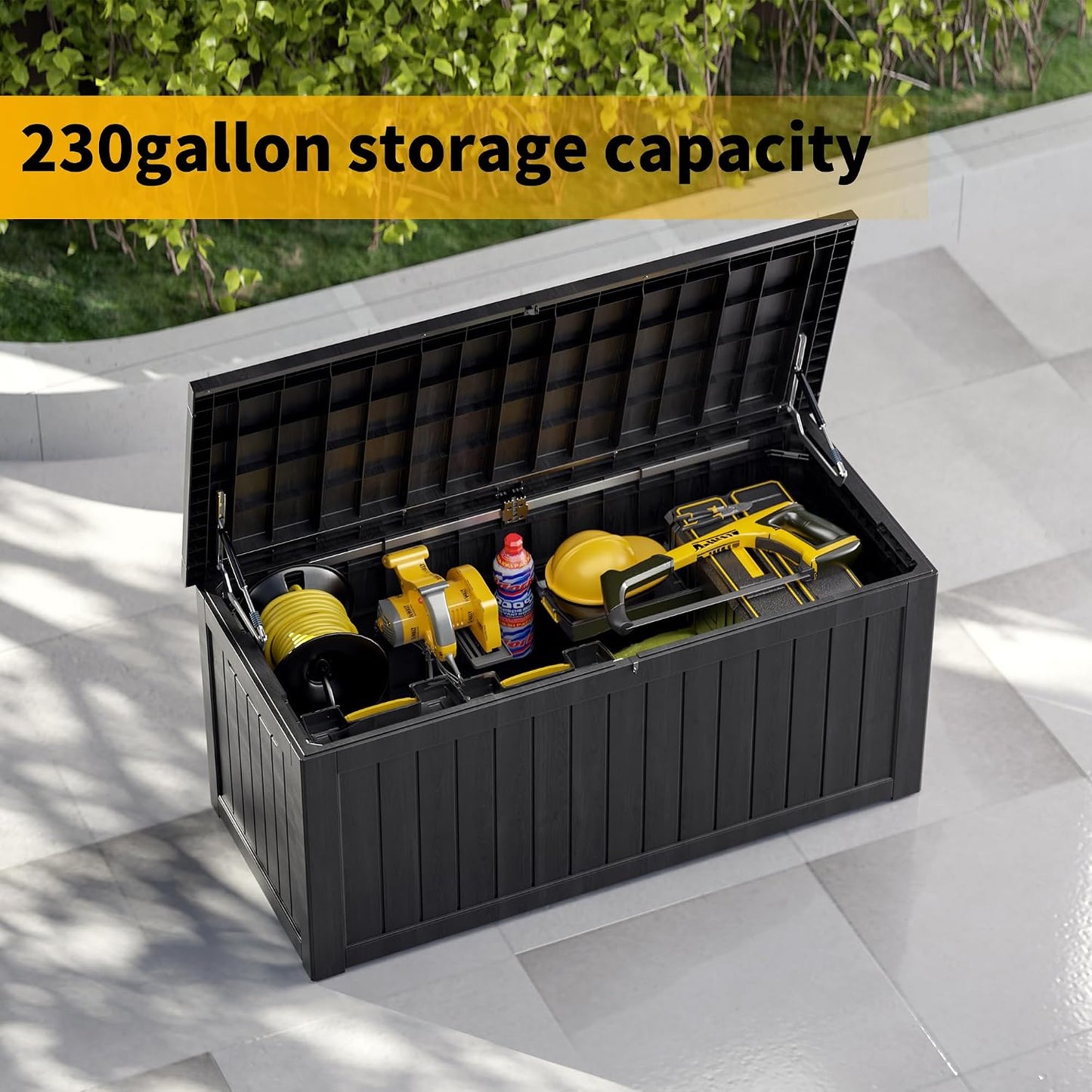 320 Gallon Outdoor Storage Box, Extra Large Waterproof Resin Deck Box with Lockable Lid Storage Bin for Patio Furniture Cushion, Garden Tools, Pool Accessories, UV-Resistant Outside, Black