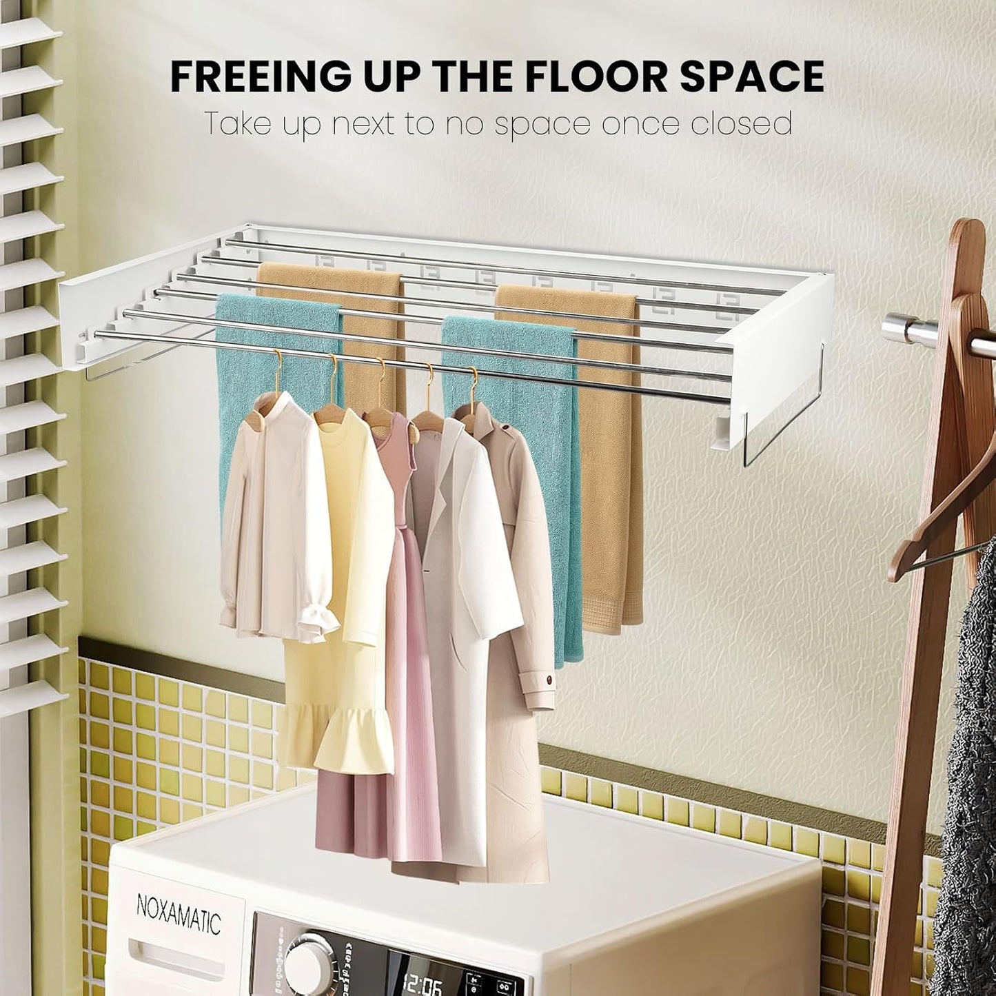Wall Mounted Clothes Drying Rack, 39.5 x 19.8 x 5.11 Inches Retractable Clothes Drying Rack, 88lbs Capacity, Folding Indoor Laundry Drying Rack for Drying Clothes, Space-Saving 6 Dryings Poles