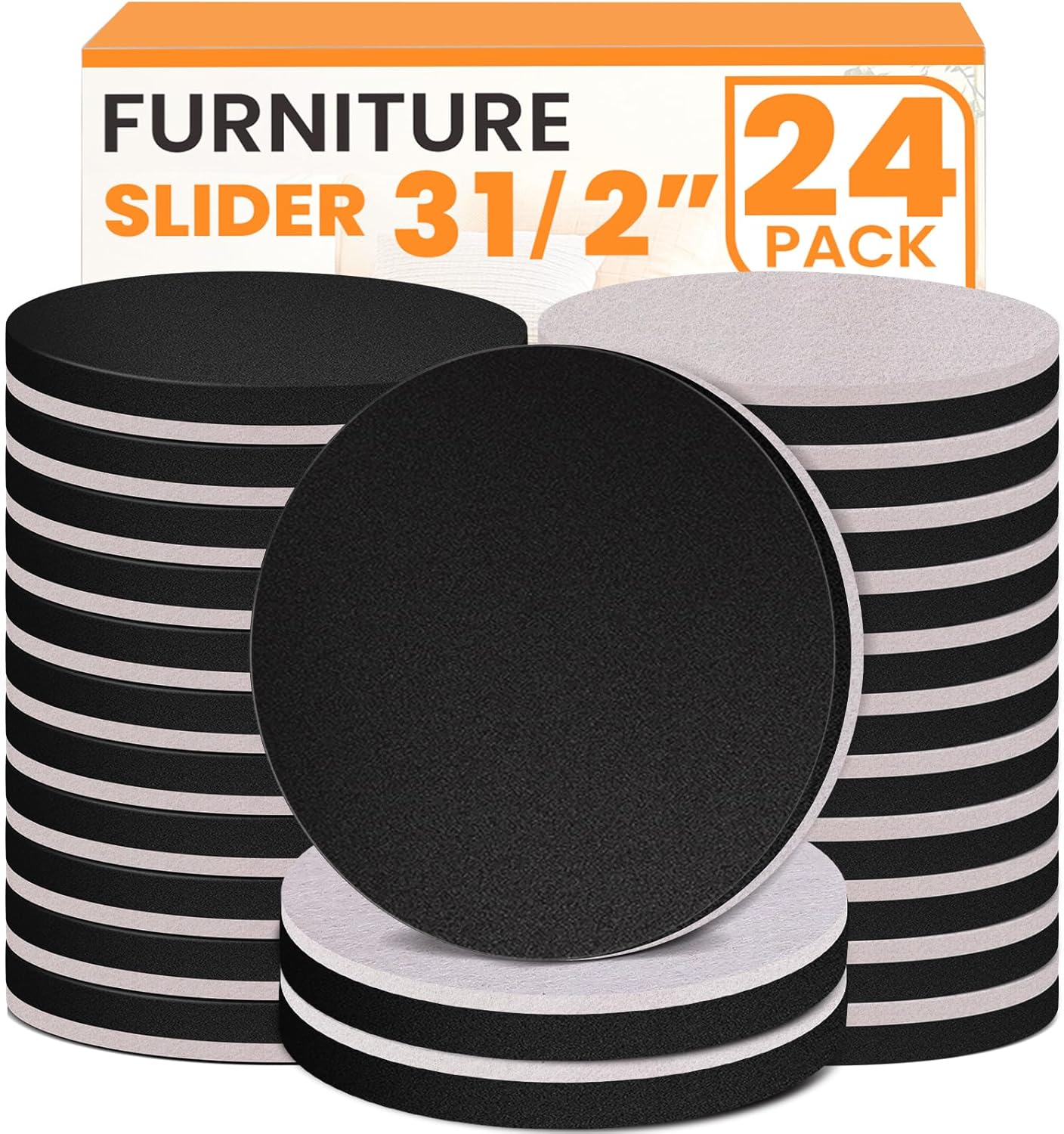 Furniture Sliders 24 PCS 3 1/2” Felt Furniture Sliders Furniture Pads for Hardwood Floors Felt Furniture Slider for Heavy-Duty Furniture Reusable Moving Pads Floor Protectors for Furniture