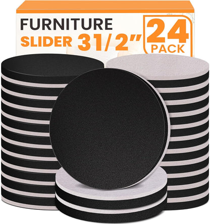 Furniture Sliders 24 PCS 3 1/2” Felt Furniture Sliders Furniture Pads for Hardwood Floors Felt Furniture Slider for Heavy-Duty Furniture Reusable Moving Pads Floor Protectors for Furniture