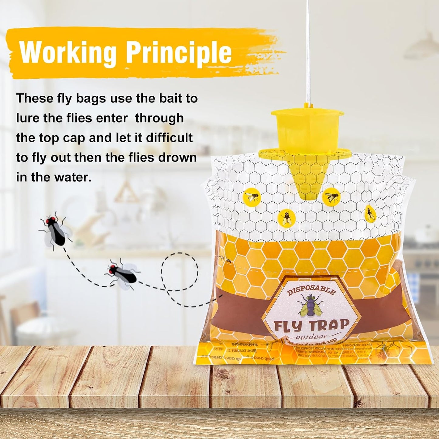 15 Big Fly Traps Outdoor Hanging, Wasp Trap Fly Bags Outdoor Disposable, Fly Bait Hunter Catcher Control Killer Repellent Outdoors, Ranch Fly Trap for Mosquito Bug Carpenter Bee Yellow Jacket