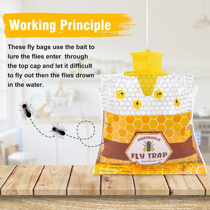 15 Big Fly Traps Outdoor Hanging, Wasp Trap Fly Bags Outdoor Disposable, Fly Bait Hunter Catcher Control Killer Repellent Outdoors, Ranch Fly Trap for Mosquito Bug Carpenter Bee Yellow Jacket