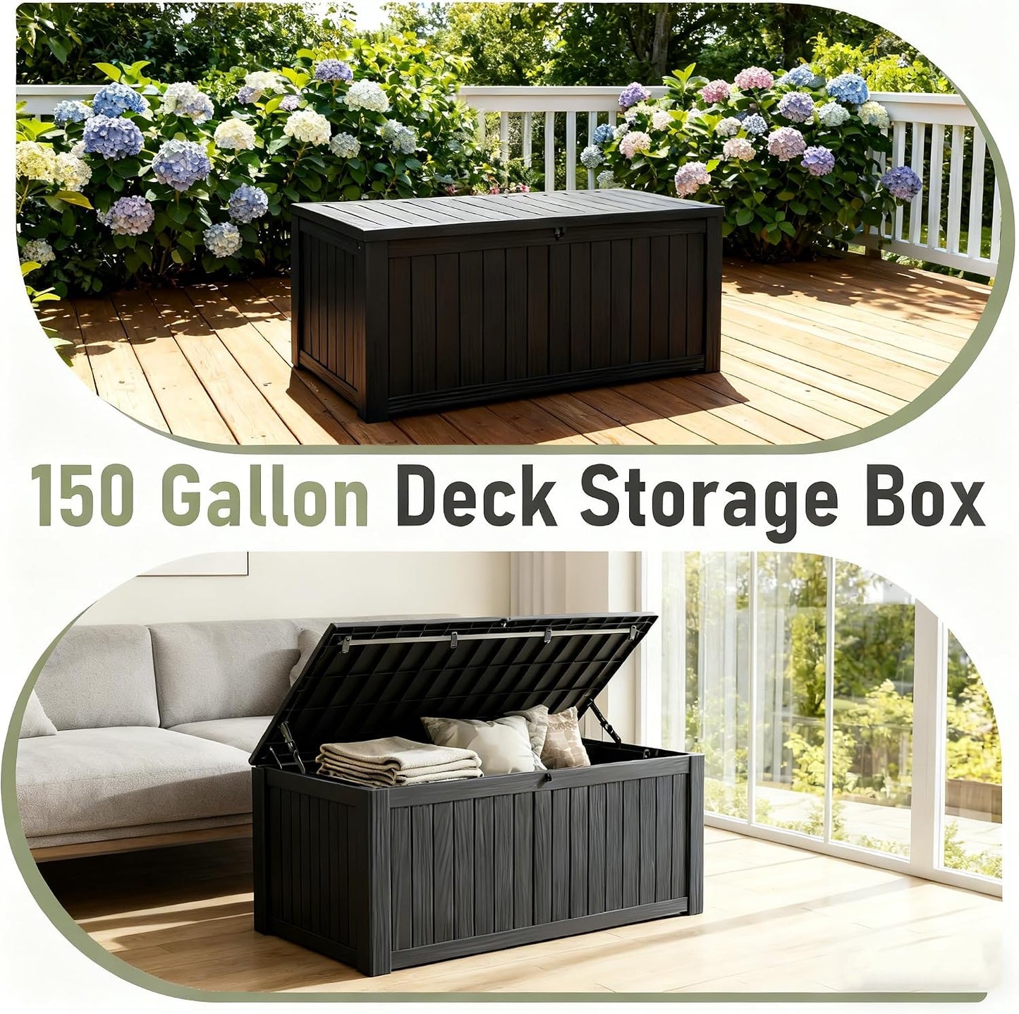 Outdoor Storage Deck Boxes Waterproof, Waterproof and UV Resistant Outdoor Storage Box Lockable Lid for Delivery Box, Indoor, Garden Tools, Pool Supplies, Patio (Black, 31 Gallon)