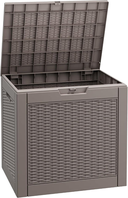 Fancyango 75 Gallon Outdoor Deck Box Waterproof, Large Storage Box for Patio, Resin Storage Bench Lockable for Garden Tools, Package Delivery, Black