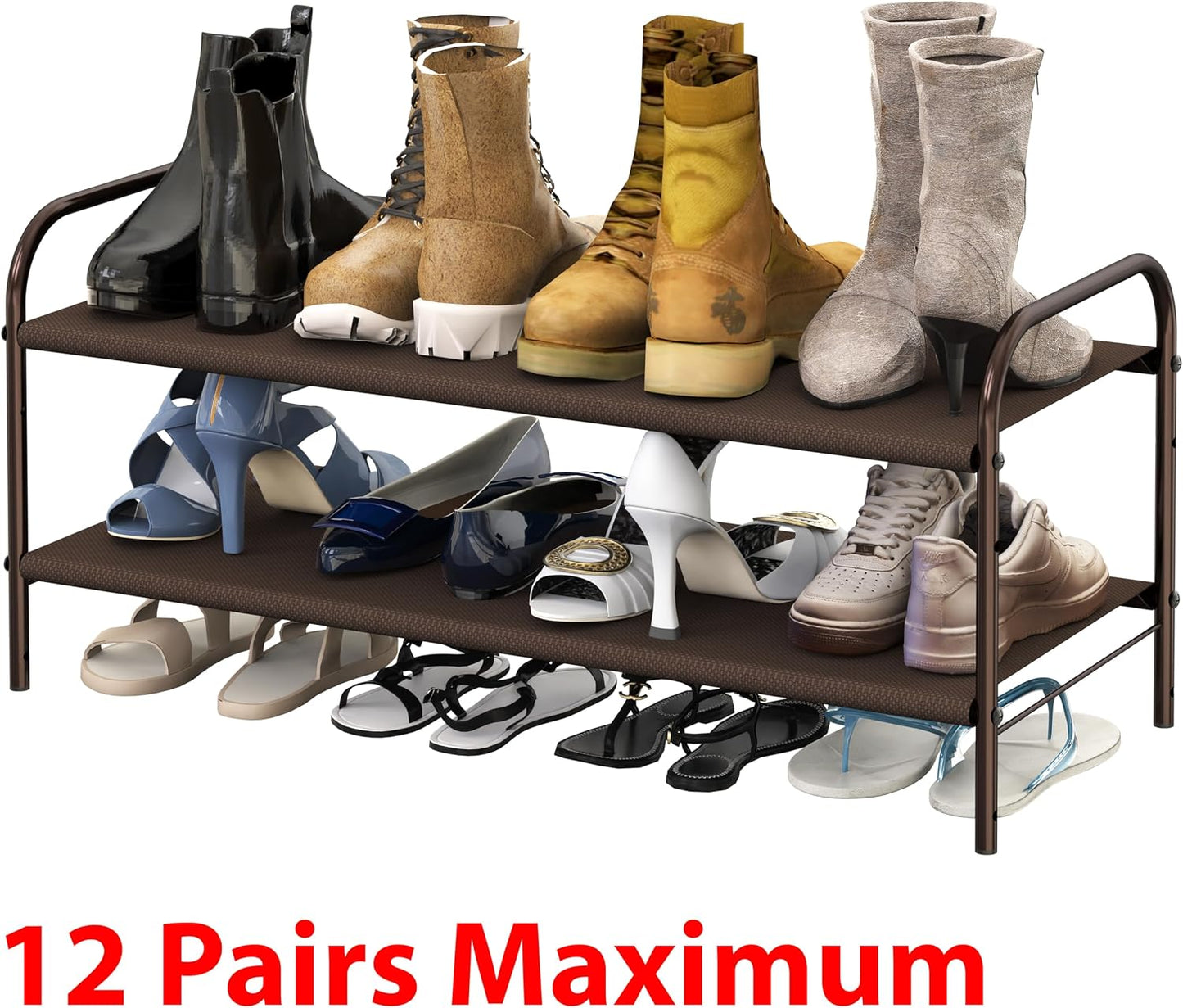 Simple Houseware 3-Tier Shoe Rack Storage Organizer, Grey – Space-Saving Shoe Shelf, Holds 9–16 Pairs, Sturdy Metal Frame, Easy Assembly – Closet, Entryway, Bedroom Shoe Storage Solution