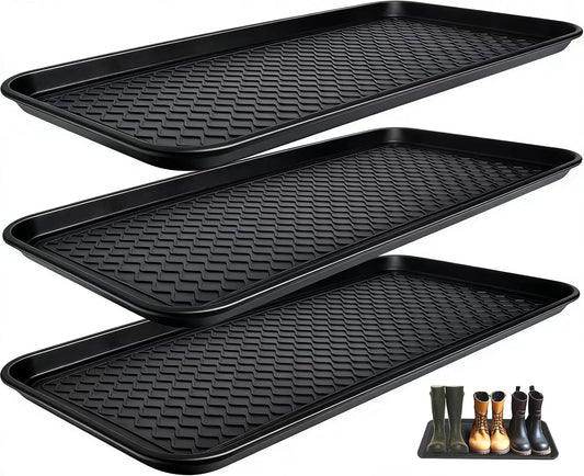 All-Weather Indoor Outdoor Boot Tray, 30"x15"x1.2" Large Boot Trays for Entryway, Plastic Shoe Tray for Shoes Boots Plants Pots Paint Tins Pet Bowls Car Storage, Waterproof Shoe Mat