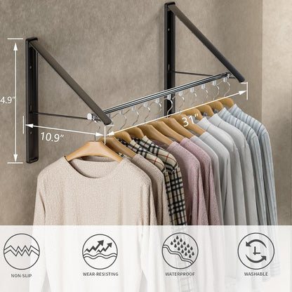 Dr.DJ Clothes Drying Rack Wall Mounted, Retractable & Foldable Clothes Hanger for Laundry Room Organization and Storage, Clothes Hanger Rack for Dorm, Closet, Balcony, Laundry Room(1P, Metal, Black)
