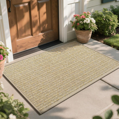 Front Door Mat 17"x30", Heavy Duty Waterproof Dirt Trapping Non-Slip Doormats, Low Profile Entrance Mats for Front Indoor/Outdoor, Brown