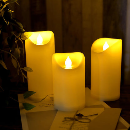 3”X3” 4 Pack Outdoor Flameless Candles Battery Operated LED Waterproof Pillar Candles with Remote Timer Electric Flickering LED Lights for Christmas, Halloween, Wedding, Home, Garden Decorations