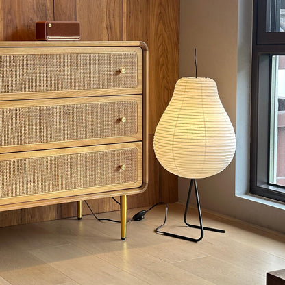 Japanese Pear-Shaped Floor Lamp – Noguchi-Inspired Rice Paper Lantern, Zen-Inspired Modern Design for Living Room, Bedroom, or Office