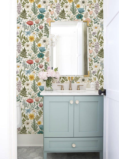 Orainege Pink Floral Peel and Stick Wallpaper Removable Self Adhesive Wallpaper 16.9inx118.1in Modern Wall Paper for Bedroom Bathroom Green Leaf Contact Paper for Cabinets