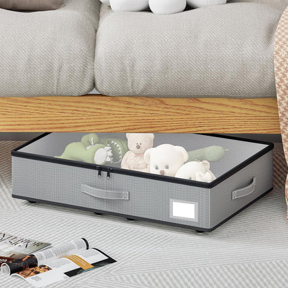 EE-RoomWorld Under Bed Storage with Wheels, No Assemble Required 5.5 inches height grey under bed storage bins,Low Profile Rolling Underbed Shoe Storage containers，dorm underbed storage drawers