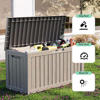 EasyUp 35 Gallon Outdoor Storage Box, Outdoor Deck Boxes for Garden Tools Equipment,Cushions and Patio Storage,Lockable and Resin,Easy to Install(Black)