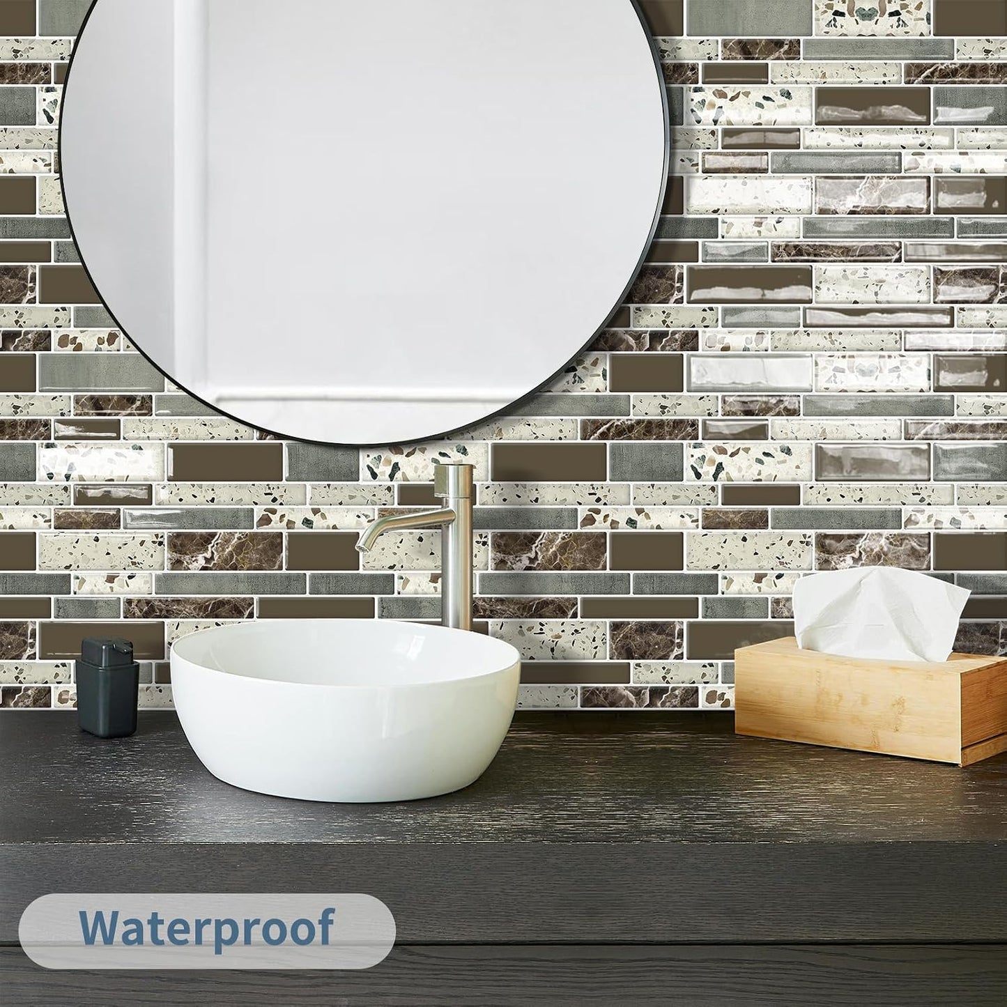 DEWOO Peel and Stick on Self Adhesive Backsplash Wall Marble Tiles Stickers 3D for Kitchen Bathroom,Spliced Blue (10-Sheet, 12"×12")