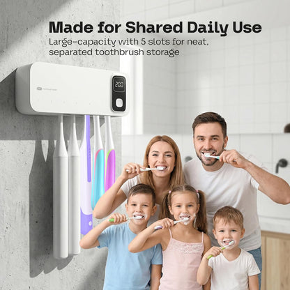 UV Toothbrush Sanitizer Holder Wall Mounted - Electric Tooth Brush Cleaner Holders Sanitizing Cleaning Air Drying with UV-C Light LED Screen Smart Cover - Mount Organizer for Bathroom Mirror