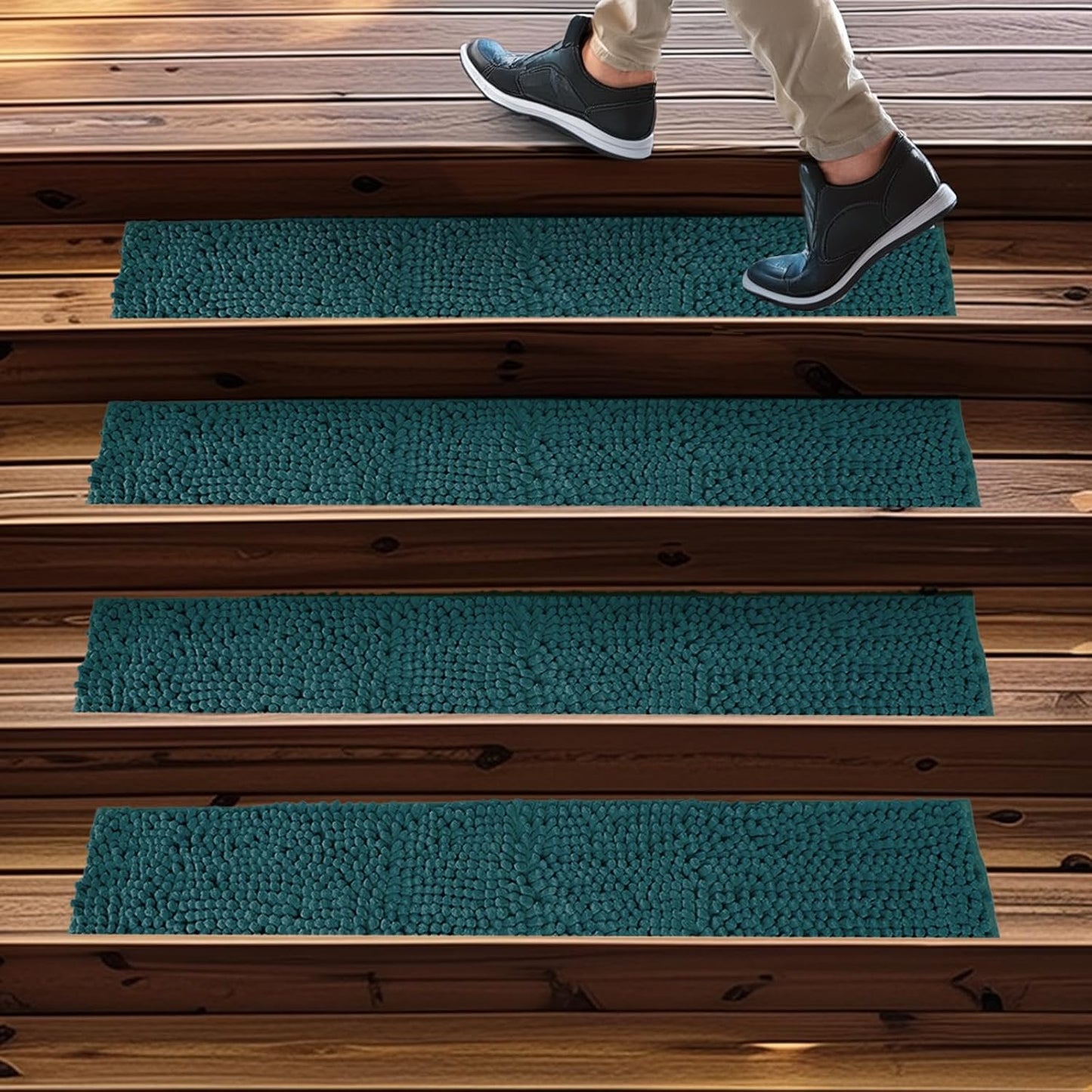 Muddy Mat® Pack of 4 - Soft Chenille Stair Treads Non-Slip Reusable, Super Absorbent Stair Treads for Wooden Steps, Tile & Marble Floor, Easy to Install & Machine Washable - Brown 30'' x 7''